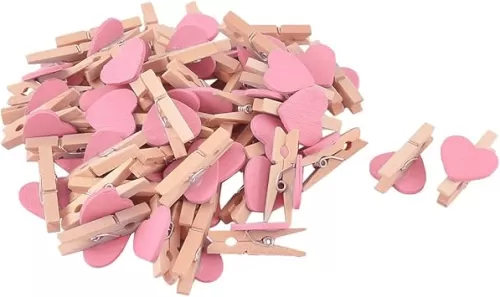 uxcell Card Photo Paper Love Heart Crafts Spring Pegs Mini Wooden Plastic Art Suppllies Multi-Purpose Clip 50pcs Pink