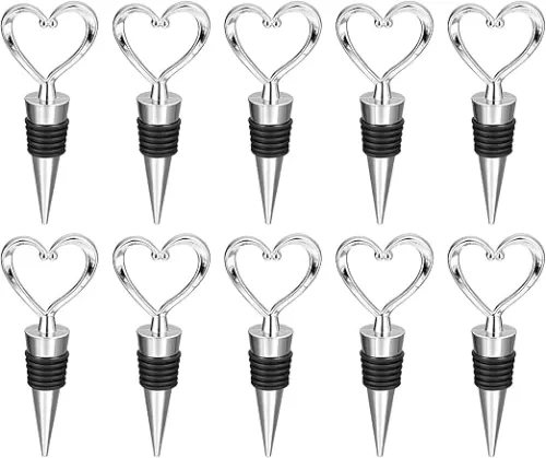 uxcell Wine Stopper, Heart Shape Reusable Bottle Stoppers ABS/Rubber Sealing Plugs for Wine Beer Beverage Glass Bottles, Silver Tone 50Pcs