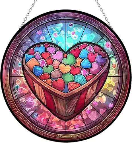 Valentine Heart Chocolate Stained Glass Window Hanging by Clare Donovan Customized Suncatcher 12" Glass Panel with Metal Chain Sun Catchers Wall Art Home Decor Gift for Women Mother's Day