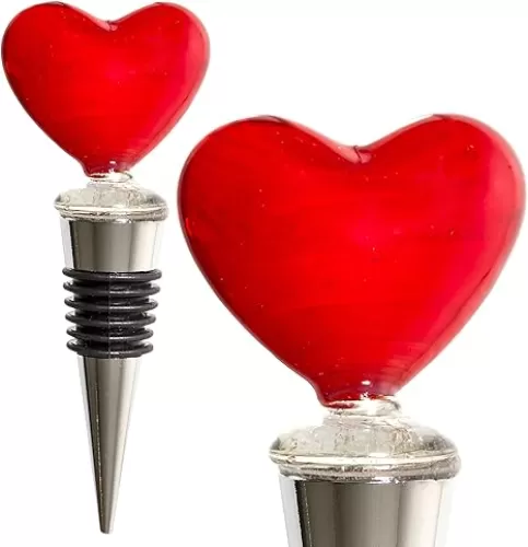 Valentine’s Day Heart Wine Stopper - Champagne/Wine Bottle Stopper, Decorative, Unique, Handmade, Eye-Catching Glass Wine Stoppers – Heart Décor, Wine Accessories Gift - Wine Corker / Sealer