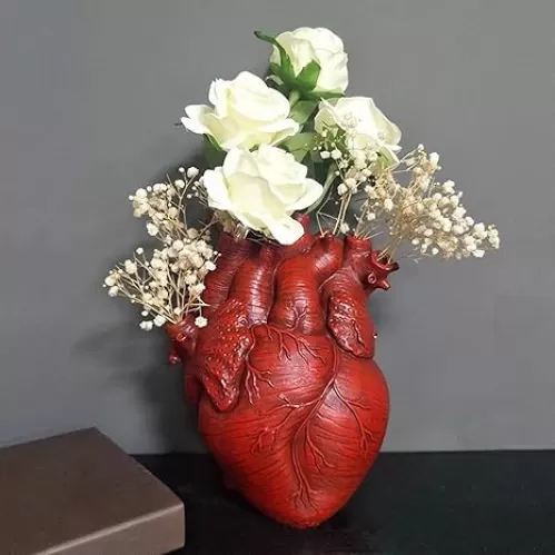 Vase Flower Vases Heart Shaped Decor Resin Flower Pot Modern Unique Nordic Art Style Decorative Vase for Home Wedding Gift Desktop Living Room Decoration - Red