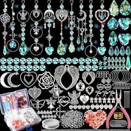 WASTROYAL 10 Sets DIY Suncatcher Kits 500PCS Sun Catchers Craft Kits Heart Suncatcher Ornaments DIY Sun Catchers Kit for Adults Home Wedding Garden Decor Favors Gift for Lover (Love Shape)