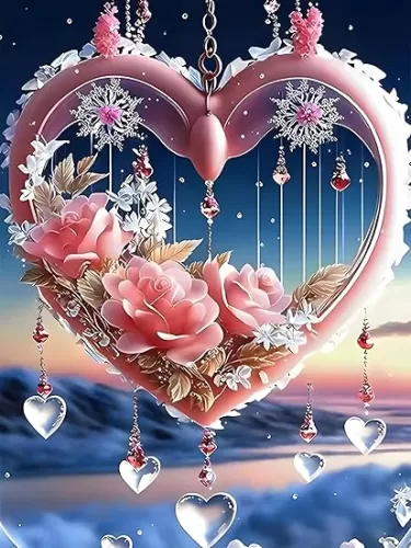 wavaiov Heart-Shaped Wind Chime Diamond Painting Kits for Adult Beginners, 5D Full Drill Dream Catcher Diamond Art Kits, Floral Diamond Dot Gem Art Kits for Home Decor 12 x 16 Inch