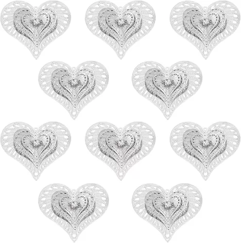 WEBEEDY 10pcs Silver Heart Hanging Suncatchers Craft, DIY Sun Catcher Metal Parts Heart Pendants, Suncatcher Making Supplies for Window Garden Wall Hanging Valentine's Day Wedding Gift, 1.7 x 1.5 Inch