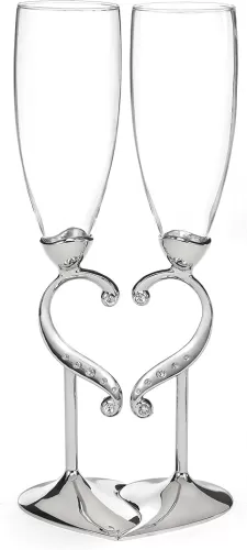 Wedding and Anniversary Linked Love Champagne Toasting Flutes Glasses, Set of 2
