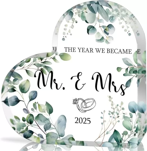 Wedding Gifts - Mr and Mrs Gifts - Wedding Gifts for Couples 2025 - Wedding Gifts for Bride - Wedding Gifts for Couple - Bridal Shower Gifts - Wedding Shower Gifts - Wedding Heart Shape Acrylic Plaque