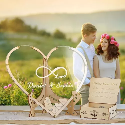 Wedding Guest Book Alternative, with Box and Small Hearts, Personalized Infinity Love Heart Drop Guest Sign for Rustic Wedding Decorations, Anniversary and Birthday(style4, heart)
