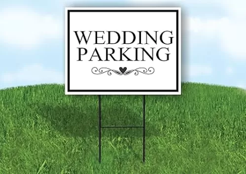 WEDDING PARKING SCROLL HEART BLACK BORDER BLACK LETTERS - Single Sided Yard Sign ROAD SIGN with Stand