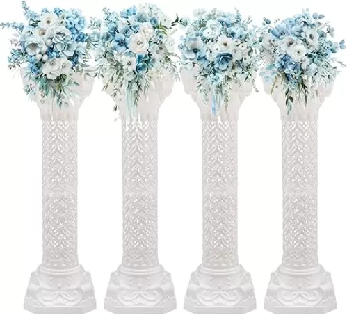 Wedding Roman Column Pillars Set, Plastic Elegant Roman Pillars Stand, Greek Roman Pillars Stand, Decorative Flower Pot Columns Pedestal Stand, Statue Plant Holder for Event Party (4PCS Heart-shaped)