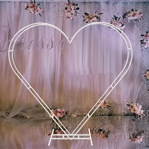 White Heart Shape Wedding Metal Arch Stand, Backdrop Flower Holder, Heart Shaped Arch for Proposal Home Decor, Wrought Iron Shelf Decorative Props, Outdoor Lawn, DIY Flower Party