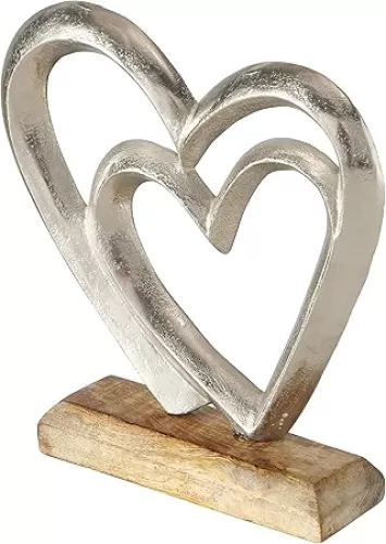WHW Whole House Worlds Eternity Double Heart Figurine, Hand Cast Silver Aluminum, 7.75 Inches, Gallery Base