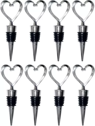 Wine Stoppers for Wine Bottles Wine Accessories Reusable Silver Heart Love Shape Bottle Wine Cover Saver for Wine Champagne Beer Decorative, Christmas Wine Bottle Stopper Wedding Birthday Gifts (8)
