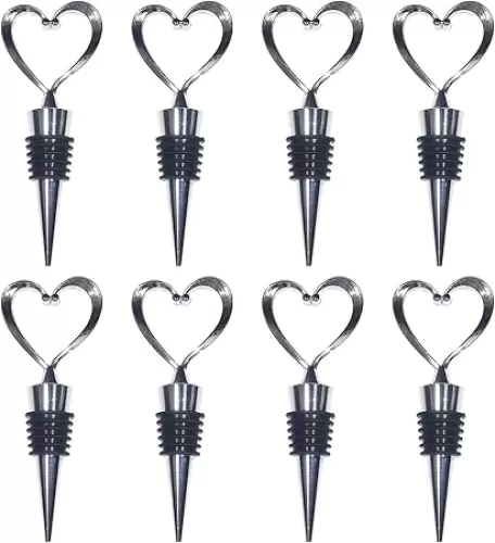 Wine Stoppers for Wine Bottles;Wine Accessories, Wine Stopper Reusable Metal Zinc Alloy Silver Heart Love Shape Wine Cover Saver for Champagne Beer, Christmas Wine Bottle Stopper Birthday Gifts (16)