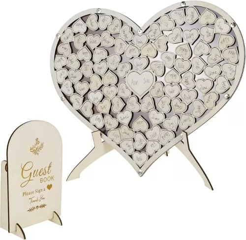 Wood Wedding Guest Book with 86 Wooden Hearts, Heart Shaped Wedding Guest Book Alternative for Anniversary Birthday Party Baby Shower