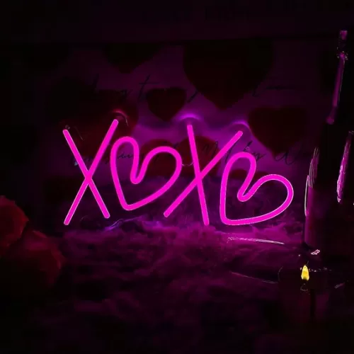 XOXO Neon Sign – Pink LED Neon Light Sign with Heart Design, Valentines Day Room Decor for Couples Party Gifts