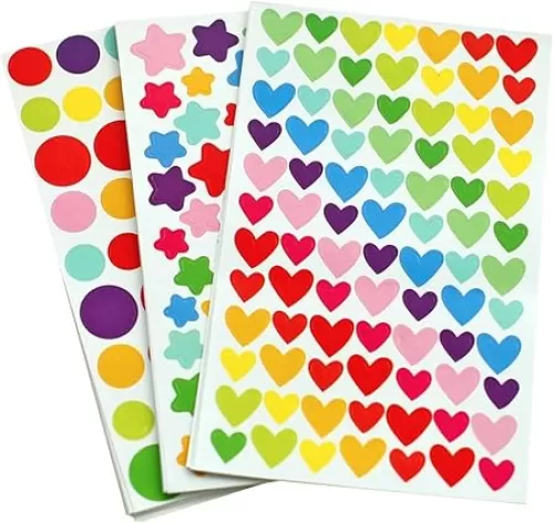 Yansanido 18 Sheets 1512 Pcs Colorful Dot Heart and Star Shape Self Adhesive Stickers, for Scrapbooking and Kid DIY Arts Crafts (Mixed dots, Hearts, Stars, 18 Sheets)