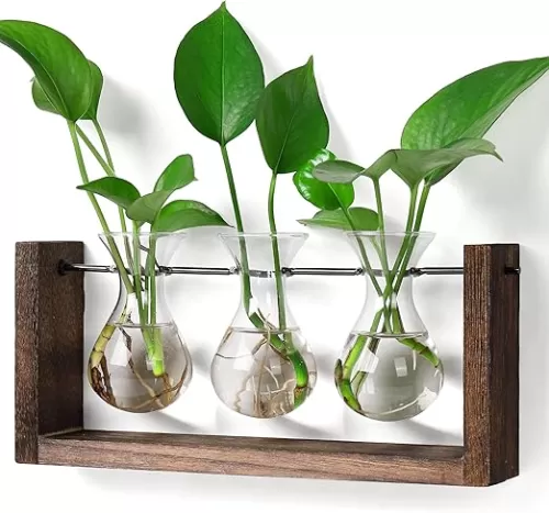 YIBOT Wall Hanging Planter Propagation Station, Plants Lover Gifts for Women, Plant Terrarium, Hydroponics Plants Home Office Living Room Wall Decor-3 Bulb Glass Vases