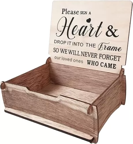 Y&K Homish Guest Book Heart Holder - Wooden Wedding Sign a Heart Drop Box for Messages (1 Rustic Brown)