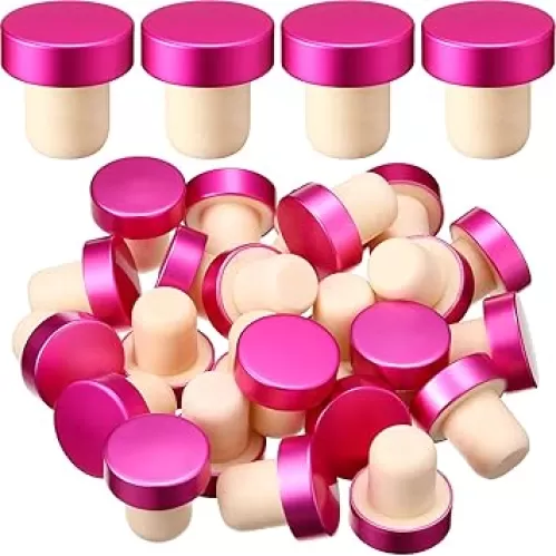 Yookeer T-shaped Stopper Cork Wine Bottle Stoppers Reusable Wine Sealing Plug for Beer Bottles DIY Craft(Rose Red, 24 Pieces)