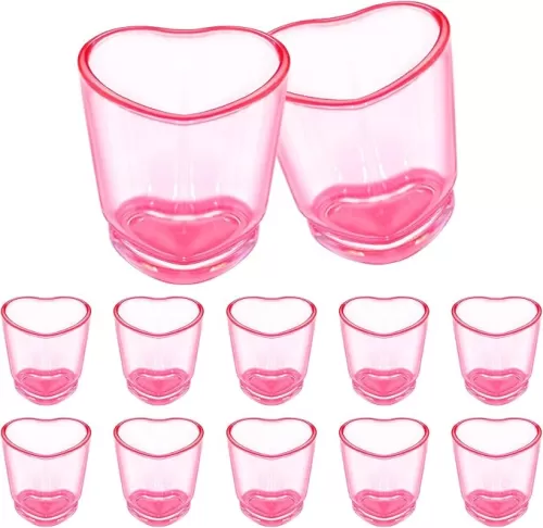ZZYFGH 12 Pack Pink Shot Glass Set, Heart Shaped Shot Glasses Set 1.5 oz Plastic Shot Glass with Heavy Base, Shot Glasses for Whiskey, Tequila, Spirits & Liquors Valentine