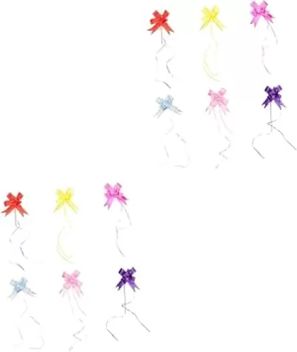 12pcs Glossy Paper Wedding Car Bow-Knot Rim Durable Decorative Bows for Baskets and Heart Shape Design Easy to Tie Mixed Colors