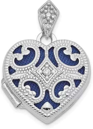 14k White Gold Diamond Heart Locket