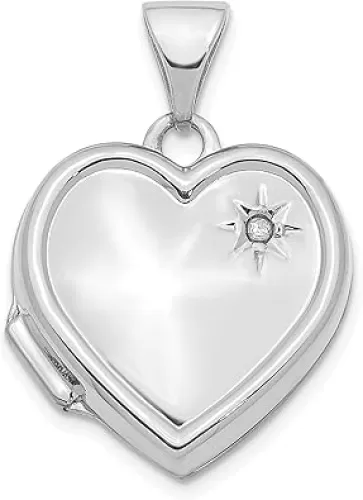 14K White Gold with Diamond 16mm Heart Locket Pendant