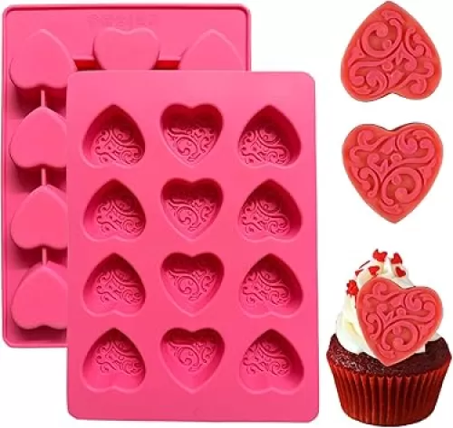 2 Pack Heart Silicone Molds, 12 Cavity Heart Shaped Silicone Mold For Chocolate, Heart Shaped Chocolate Molds, Heart Shaped Ice Cube Trays for Baking, Candy, Candles
