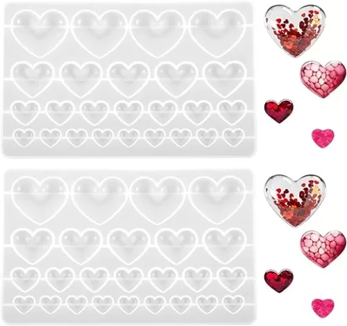 2 Pcs Heart-Shaped Casting Jewelry Mold - Mixed Size Heart Shape Silicone Mold for Jewelry Making Keychain, Crafting, Earrings, Projects