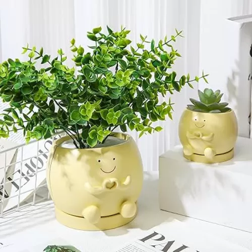 2 Pcs Smile Face Planters Pots with Drainage Hole, 6