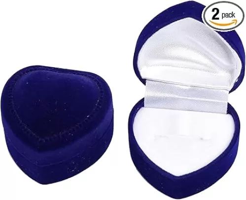 2 Pieces Heart Shaped Ring Box Heart Shaped Earring Box Ring Display Box Jewelry Ring Box Case Jewelry Gift Box Case for Ring Earring at Engagement Wedding Valentine's Day, Royal Blue