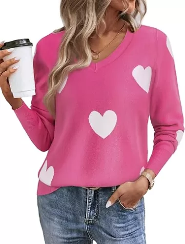 Gleeivy Womens V Neck Sweater Heart Cotton Sweaters for Women Trendy Long Sleeve Tunic Pullover Thermal Shirts Ribbed Cable Knit Wool Soft Cashmere Ladies Winter Outfits Business Office Attire Black L