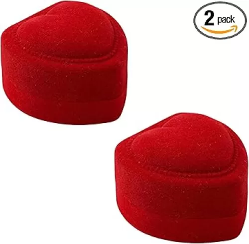 2Pcs Red Velvet Heart Shaped Ring Box - Anniversary Wedding Ring Earrings Gift Box - Valentine’s Day Small Gift Box - Jewelry Presentation Box Case Jewelry Organizer Boxes Jewelry Accessories