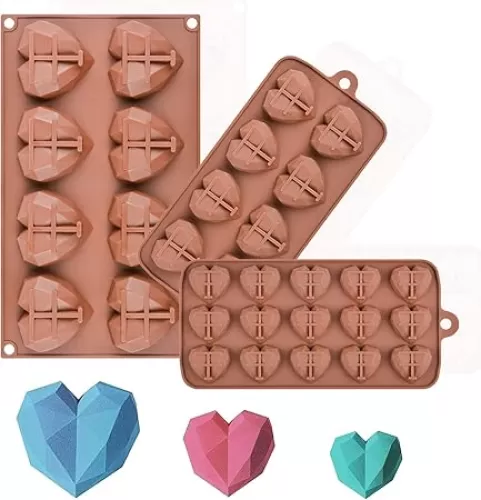 3 Sizes Heart Silicone Molds for Chocolate Bombs Large Medium Small Diamond Heart Shaped Cake Mold Set Mini Heart Candy Molds for Wax Melts
