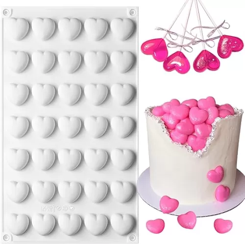 3D Silicone Mini Heart Molds, 35-Cavities Heart Shape Silicone Molds for Baking, Making Chocolate, Cake Decorate, Pudding, Ice, Dog Snacks, Valentine
