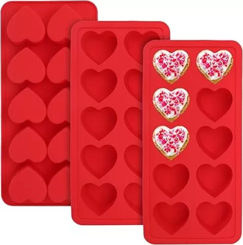 3PCS Heart Shaped Mold Silicone, 10-Cavity Chocolate Heart Mold Silicone Small Non-stick Mould for Baking Homemade Treats Mould for Candy Jelly Gummy Food Candles Epoxy Resin Valentine Crafts