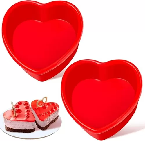 4 Inch Mini Heart Shaped Cake Pans, 2 Pack Nonstick Small Heart Cake Molds Silicone Baking Molds for Cheesecakes, Muffins, Brownies, Chocolate Cakes
