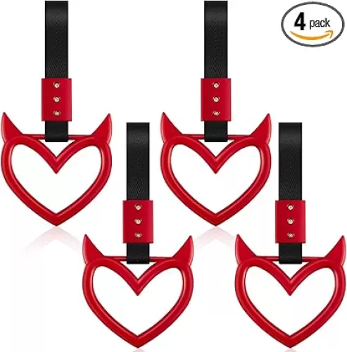 4 Pieces Heart Handle Keychains Car Accessory Heart Hand Strap Drift Charm for Car Interior Exterior Decoration(Red, Devil)