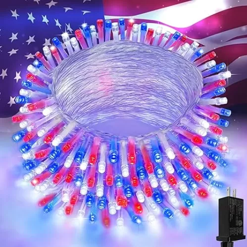 4th of July Decorations Red White and Blue Lights, 200 LED 66FT String Light Plug-in, 8 Modes 4th of July Lights for Indoor Outdoor Independence Day Memorial Day American Flag Patriotic Holiday Decor