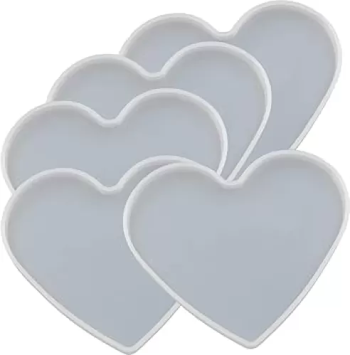 5Pcs Love Heart Epoxy Mold DIY Resin Casting Heart Base Coaster Silicone Mold, 5Pcs Medium Size, 10 x 7.3cm