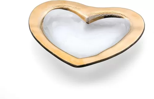 8" Heart Medium Bowl with 24k Gold, Timeless Glass Tableware for all Occasions, Made in the USA