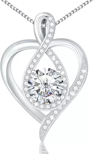 925 Sterling Silver Infinity Necklace - Elegant Heart Pendant Necklace for Women - Birthstone Women