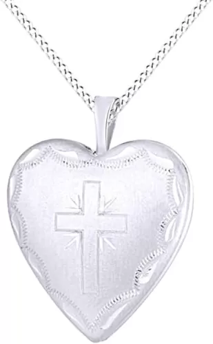 AFFY Heart Cut Pendant Necklace Locket Style Cross Enchanted 925 Sterling Silver