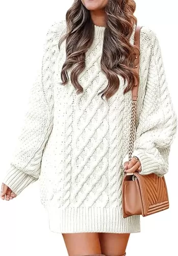 ANRABESS Women Long Sleeve Oversized Cable Knit Chunky Baggy Loose Pullover Tunic Mini Sweater Dress 2025 Trendy Fall Outfits