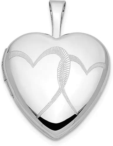 Avariah 14k White Gold 16mm Double Hearts Locket - 21.2mm