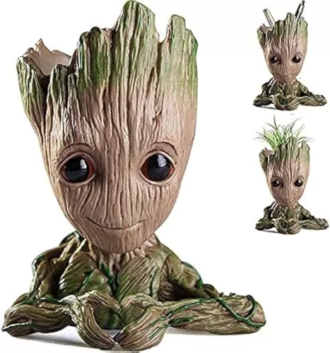 Baby Groot Flower Pot, Treeman Heart-Shaped Groot Succulent Planter Cute Green Plants Flower Pot with Hole Pen Holder Best Christmas Gifts