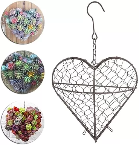 belupai Plant Hanging Holder, Iron Heart Shape Succulent Flower Pot Holder, Wire Wreath Frame Hanger Basket for Indoor Outdoor Decor(#1)