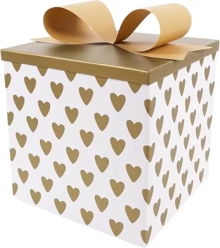 BIOBROWN Medium Gift Boxes with Lids for Presents, 9x9x9 Inches Hearts Design Collapsible Gift Box for Valentine's Day, Wedding, Birthday, Party, Any Occasion