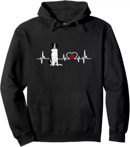 Black and White Border Collie Heartbeat EKG Heart Line Pullover Hoodie