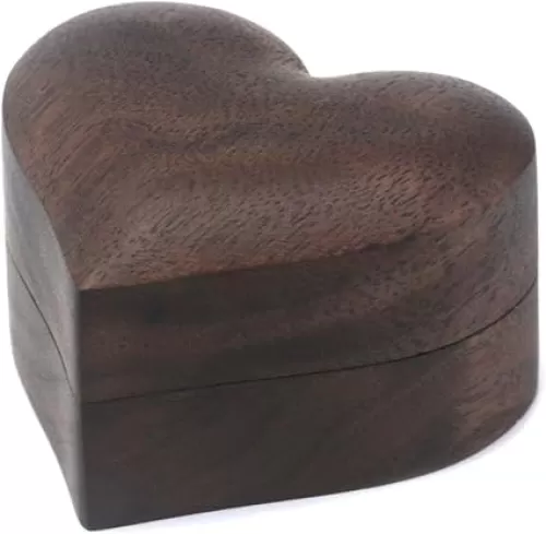 Black Walnut Wood Portable Proposal Ring Box, Heart Shaped Velvet Soft Interior Ring Holder Ring Box Jewelry Gift Box for Wedding, Engagement